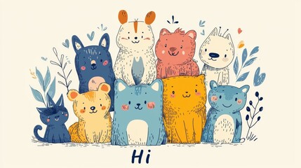 Cute cartoon characters with animal