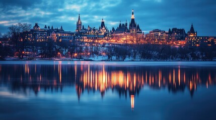 Fototapeta premium A historic city skyline under soft light, blending past and present in a serene urban vista.