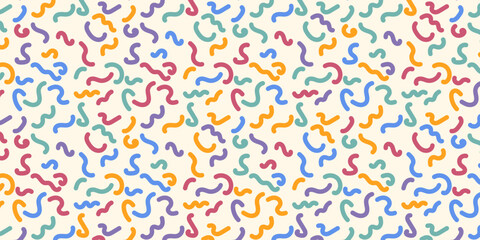 Seamless pattern of colorful, playful squiggles. kids' designs, fun backgrounds