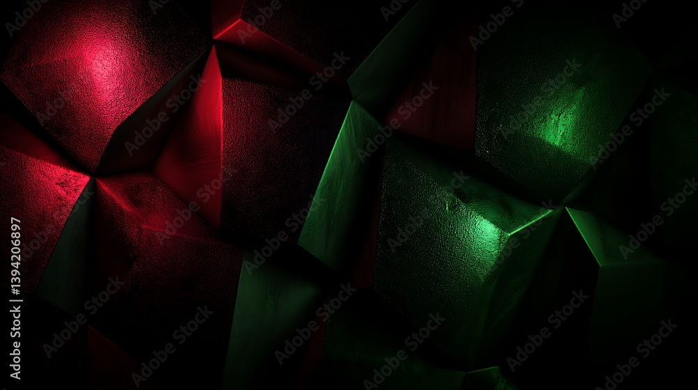 Poster abstract geometric pattern of red and green shapes