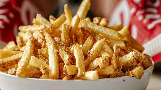 A fit individual pushing away a bowl of fries, staying committed to a clean diet.