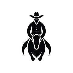 Cowboy Riding Horse Silhouette Illustration Icon Wild West Theme Vector Design.