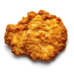 Golden and crispy pork schnitzel with a perfectly fried batter and tender pork inside, isolated white background, hyperrealism art style