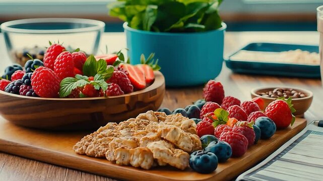 A fitness program planner with detailed meal schedules and workout routines.