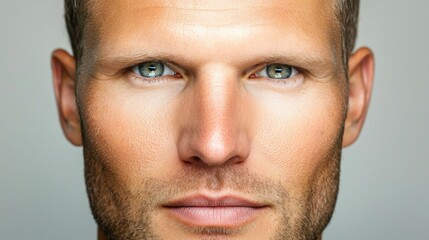 Fototapeta premium Captivating portrait of a male model studio close-up photography neutral background eye contact confidence