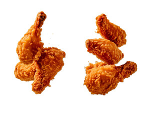 Fried chicken levitating, transparent background, isolated image, generative AI
By Elmi