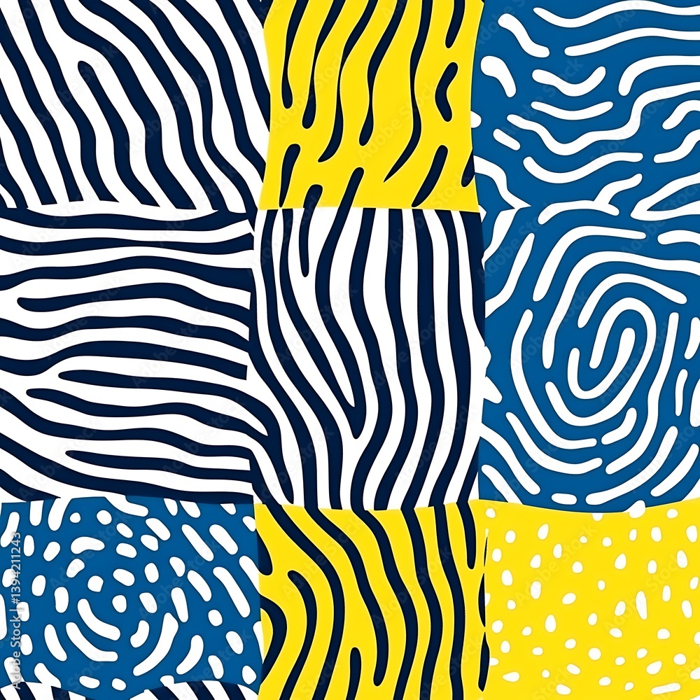 Poster abstract patchwork pattern with bold lines and vibrant colors