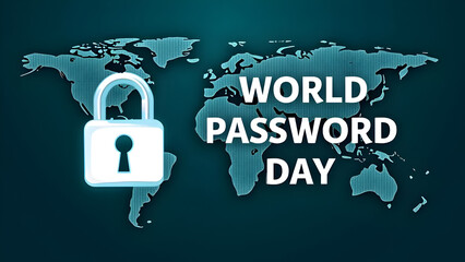 World Password Day Concept: Padlock Symbol on Global Map Emphasizing Cybersecurity, Data Protection, and Online Safety Awareness