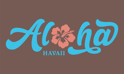 Aloha text, emblem and logo isolated on white. Hand drawn Aloha Hawaiian word for hawai shirt print or sign. Lettering or summer party invitation, flyer and poster design.