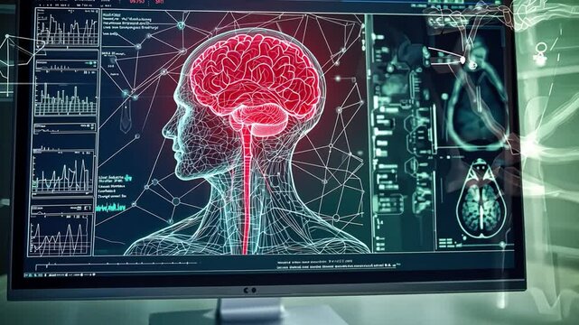 A futuristic health care concept integrating AI with modern medical research.