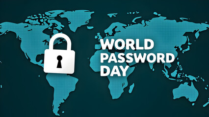 World Password Day Concept: Padlock Symbol on Global Map Emphasizing Cybersecurity, Data Protection, and Online Safety Awareness