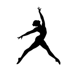 Dancer expressing joy while performing a leap against a plain background  