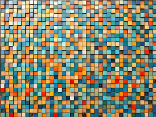 Fototapeta premium Abstract Art of Small Colorful Squares Arranged in Random Pattern Creating Vibrant Geometric Composition