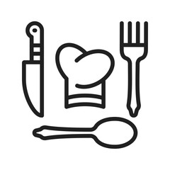 Obraz premium Chef Hat and Cutlery icon vector image. Suitable for mobile apps, web apps and print media.