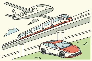 Future Transportation Hand Drawn Illustration Designs