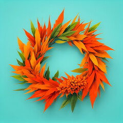 An autumn leaf frame on a blue backdrop.