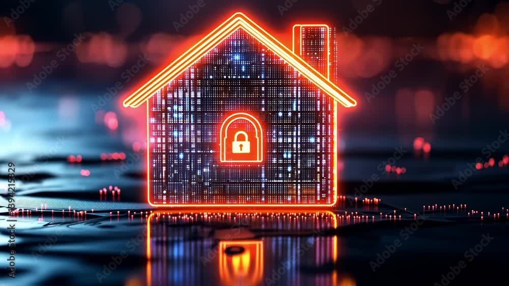 Aufkleber digital house icon with glowing lock and modern technology for enhanced security and safety in home 