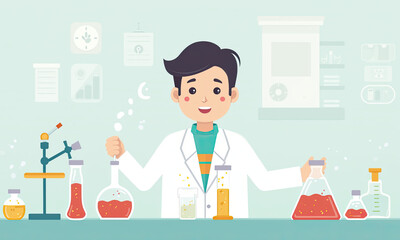 Young Scientist Lab Experiment Cartoon Illustration - Flat design i.
