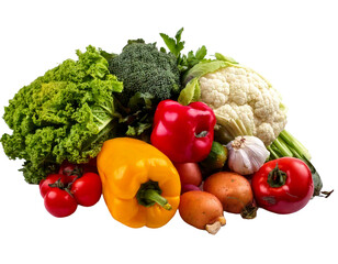 Isolated vegetables. Fresh cut tomato, cucumber and lettuce (salad ingredients) isolated on white background, generative ai