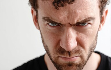 Obraz premium A man with angry serious stare, white background