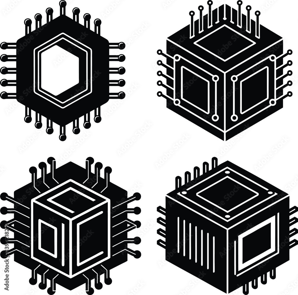 Poster graphics processing unit silhouette vector