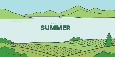 Summer Landscape Banner with Fields and Typography.
