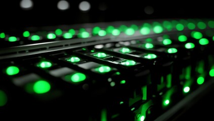 Fototapeta premium Server rack with glowing green LEDs