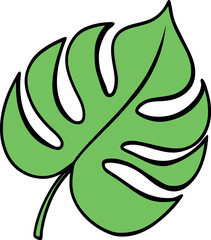 Vector Illustration of a Tropical Monstera Leaf with Detailed Split Patterns and Vibrant Green Tones for Botanical Art and Design
