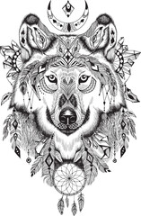 laser engraving wolf dreamcatcher