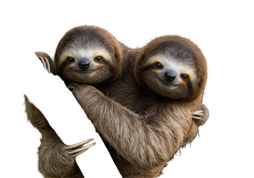 Two sloths embracing each other in a lush tropical environment, showcasing their bond