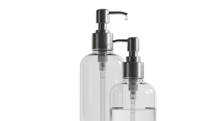 Obraz premium Isolated Clear Pump Bottles with Liquid Soap or Sanitizer