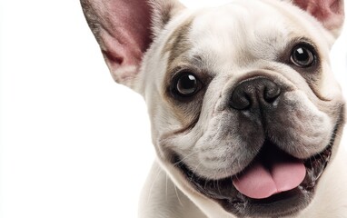Fototapeta premium A close-up portrait of a happy French bulldog with big ears, pure white background