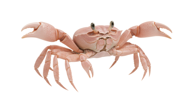 Isolated Pink Crab with Raised Claws Displaying Defensive Posture