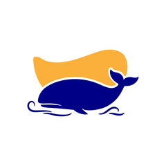Fototapeta premium Simple Silhouette of a Whale in the Ocean with an orange background