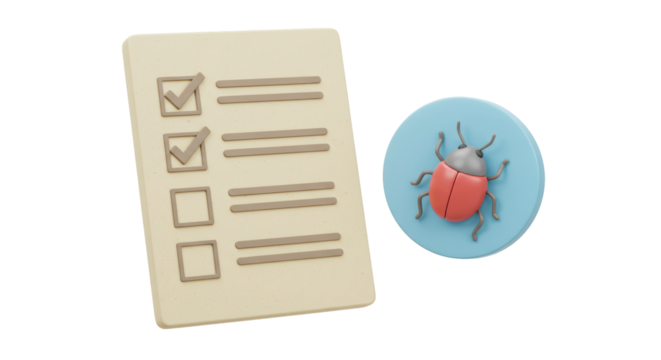 Isolated Task List with Checkmarks and Bug Illustrating Bug Report