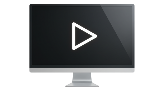 Isolated Monitor with Play Button Sign for Media Playback