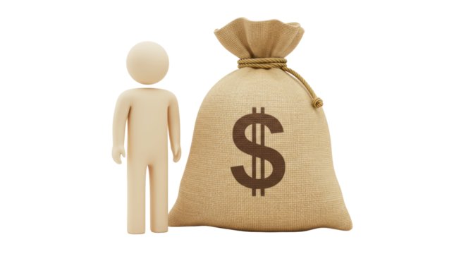 Isolated Little person and money bag