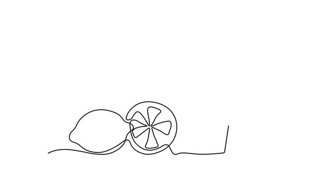abstract lemon citrus juice glass with lid and straw, Self drawing animation one continuous line draw, logo