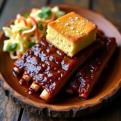 A pile of spicy buffalo wings with ranch dressing and celery sticks on a wooden platter.