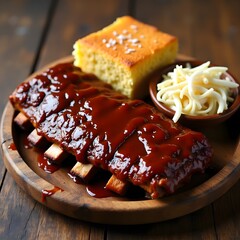 A pile of spicy buffalo wings with ranch dressing and celery sticks on a wooden platter.