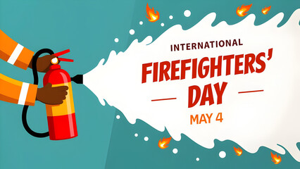 International Firefighters' Day Illustration: Fire Extinguisher in Action with Flames and Smoke, Honoring Firefighters on May 4th