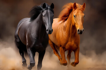 Obraz premium Two horses running in the sand