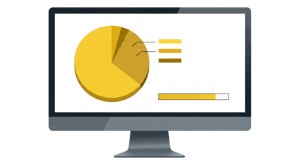 Isolated Computer Screen with Pie Chart and Bar Graphs