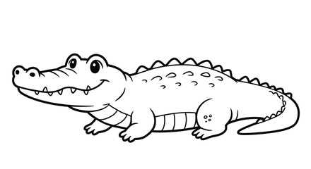 Cute Chibi Alligator Coloring Sheet Featuring Friendly Smile Short Rounded Snout Simple Reptile Outline Fun Design © Shahid