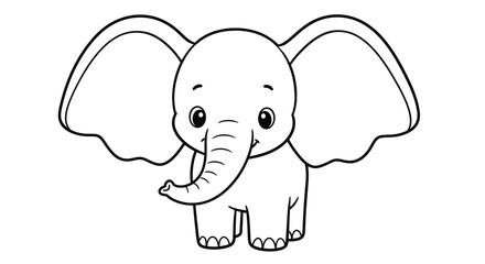 Fototapeta premium Adorable Chibi Baby Elephant Coloring Sheet With Big Floppy Ears Curled Trunk Simple Outline Kids Safari Fun Art