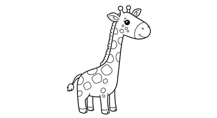 Fototapeta premium Cute Chibi Giraffe Coloring Page With Exaggerated Long Neck And Large Simple Spots Kawaii Safari Animal Fun Design