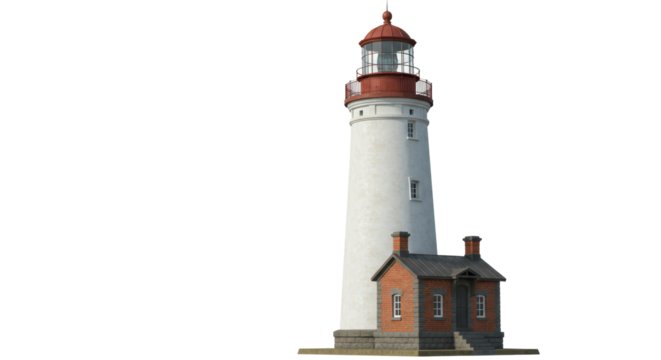 Isolated Coastal Lighthouse with Brick Building Foundation
