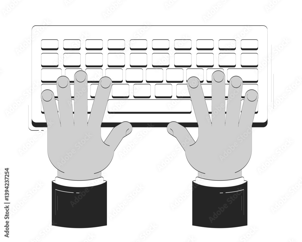 Aufkleber typing hands on keyboard doodle outline illustration. digital work. data entry. online communication