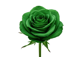 Lush green rose blooming against a black background, showcasing its vibrant petals