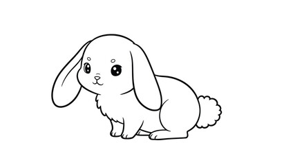 Fototapeta premium Adorable Chibi Rabbit Coloring Page With Long Floppy Ears And A Cute Fluffy Tail Kawaii Bunny Art For Kids Fun Craft